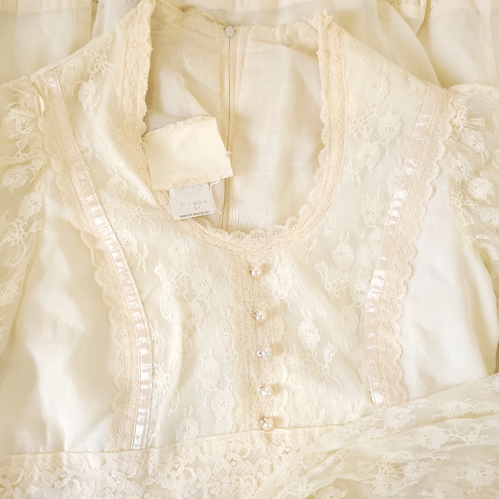 Gunne Sax Vintage 1970's Romantic Lace Cottagecore Prarie Wedding Dress - Picture 5 of 12